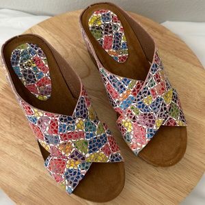 Hee Leather Printed Wedge Sandals